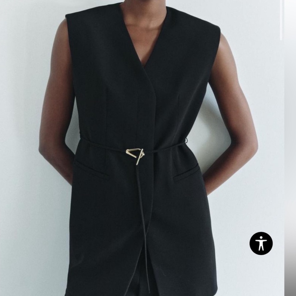 ZARA BLACK BELTED VENTED VEST ZW COLLECTION Size Small